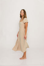 August Open Back Midi Dress in Taupe - Bump Friendly