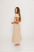August Open Back Midi Dress in Taupe - Bump Friendly