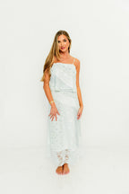Kelsey Floral and Lace Top in Ivory/Blue