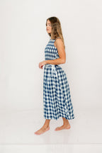 Margaret Gingham Midi Dress in Navy