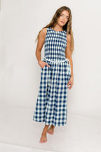 Margaret Gingham Midi Dress in Navy