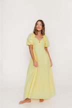 Melina Bubble Sleeve Maxi Dress in Butter Yellow