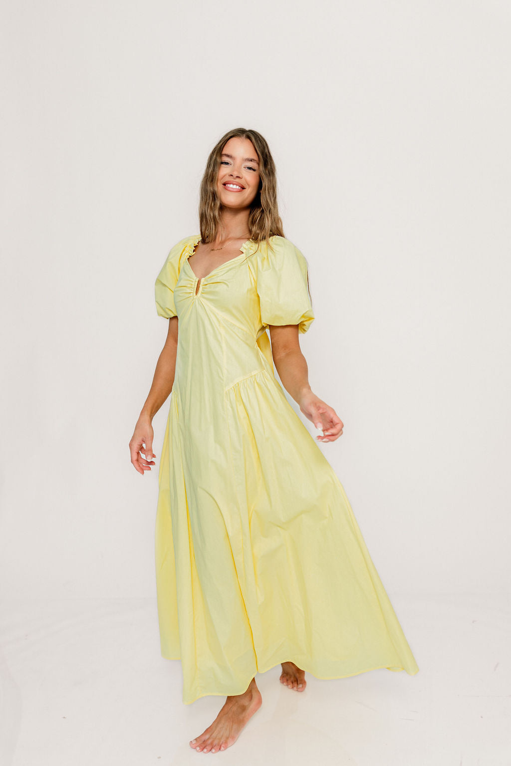 Melina Bubble Sleeve Maxi Dress in Butter Yellow