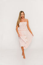 Solia Midi Dress in Blush Check