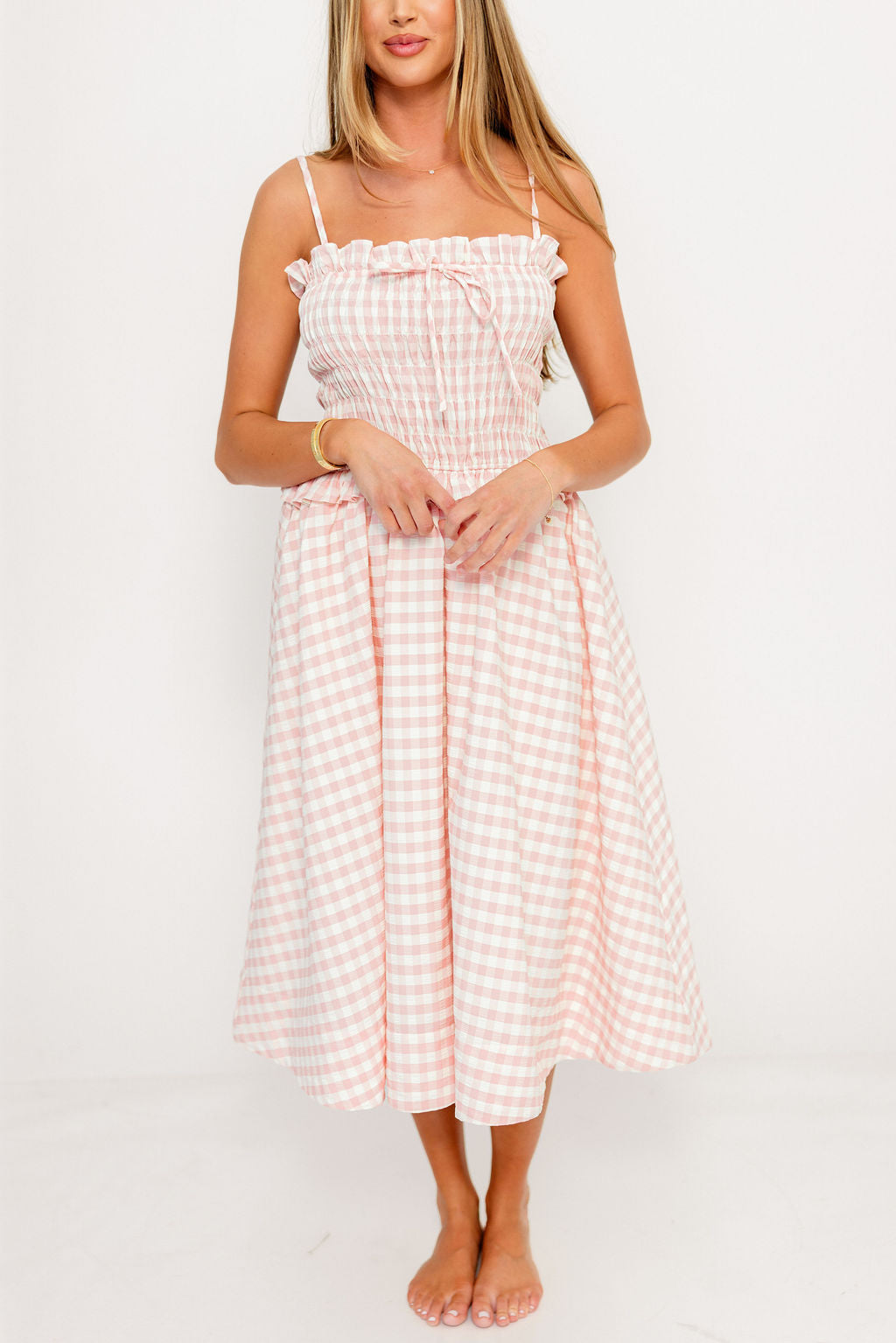 Solia Midi Dress in Blush Check