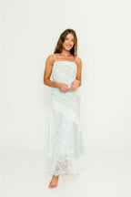 Garner Floral and Lace Maxi Dress in Ivory/Blue