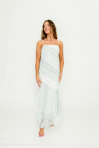 Garner Floral and Lace Maxi Dress in Ivory/Blue