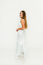 Garner Floral and Lace Maxi Dress in Ivory/Blue