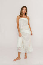 Merritt Floral and Lace Midi Skirt in Cream/Pink