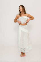 Merritt Floral and Lace Midi Skirt in Cream/Pink