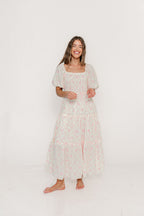 Karolyn Antique Puff Sleeve Tiered Maxi Dress in Pink