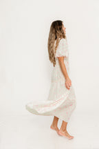 Karolyn Antique Puff Sleeve Tiered Maxi Dress in Pink