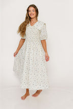 Wray Oversized Collar Smocked Midi Dress in Ivory