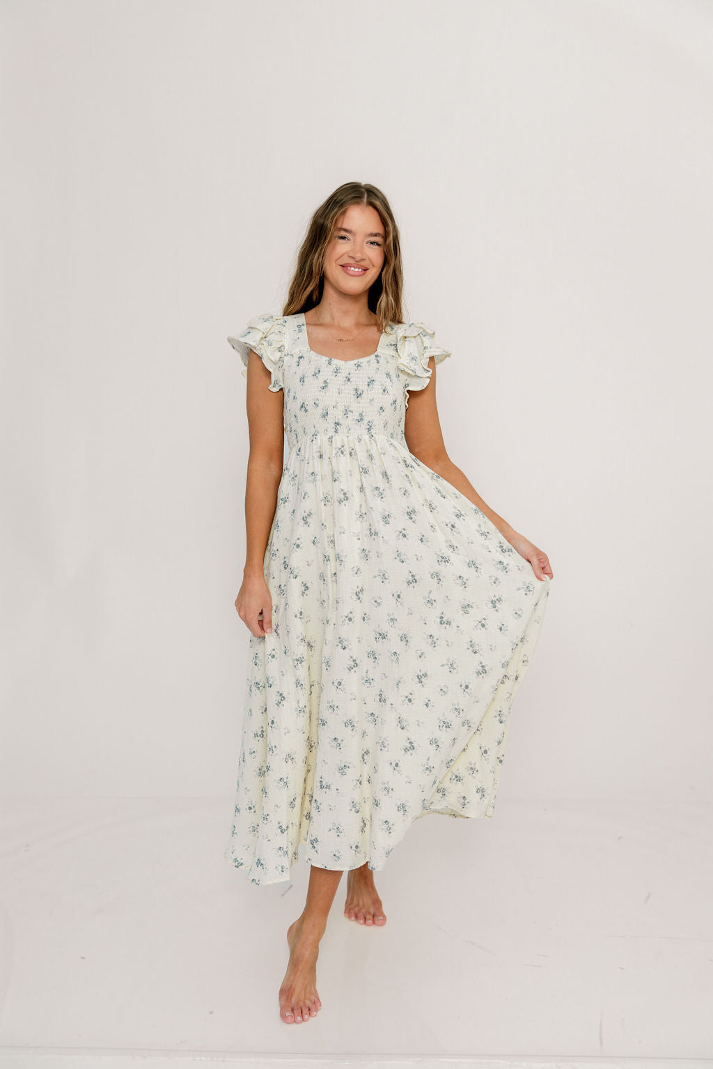 Mikel 100% Cotton Maxi Dress in Blue