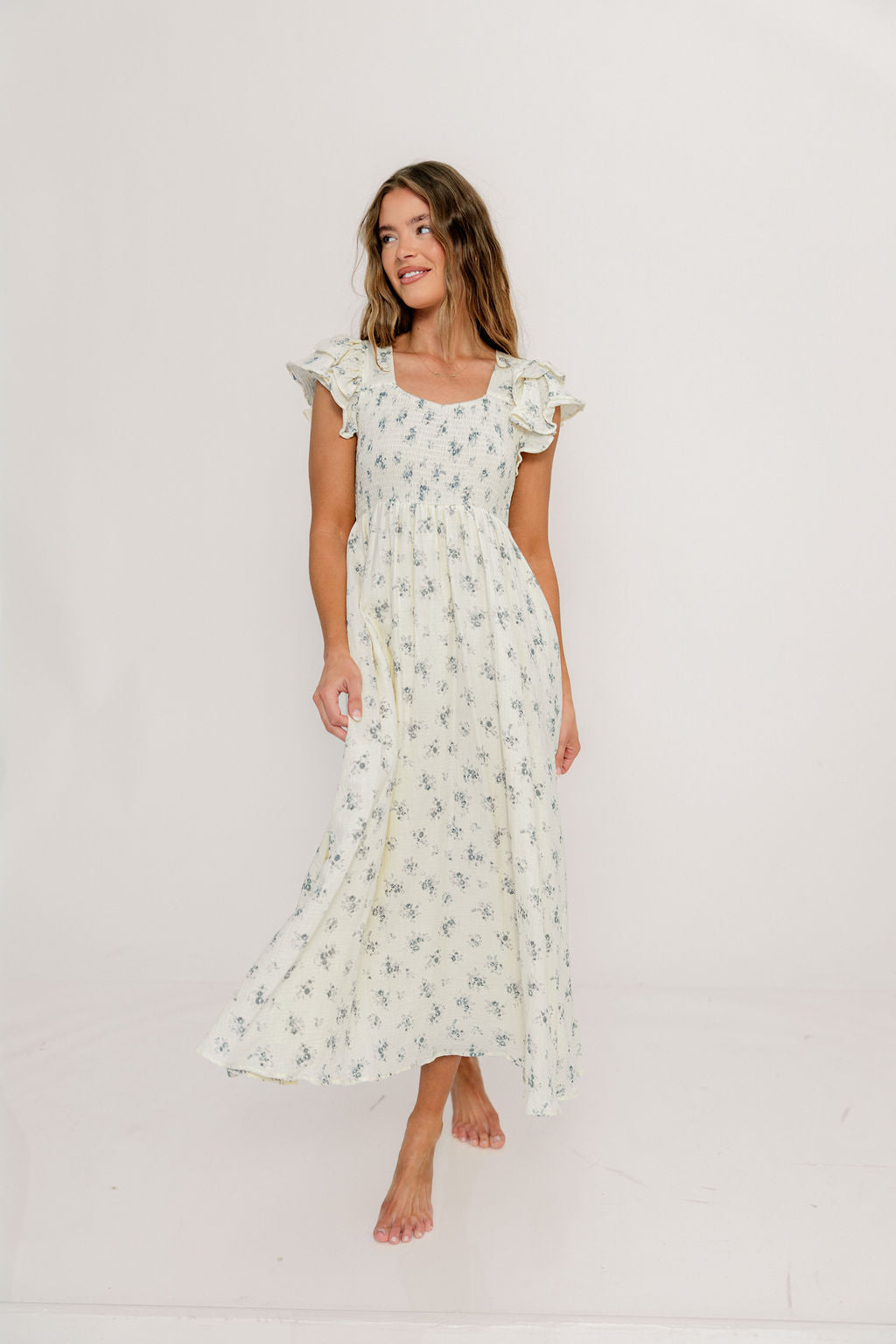 Mikel 100% Cotton Maxi Dress in Blue