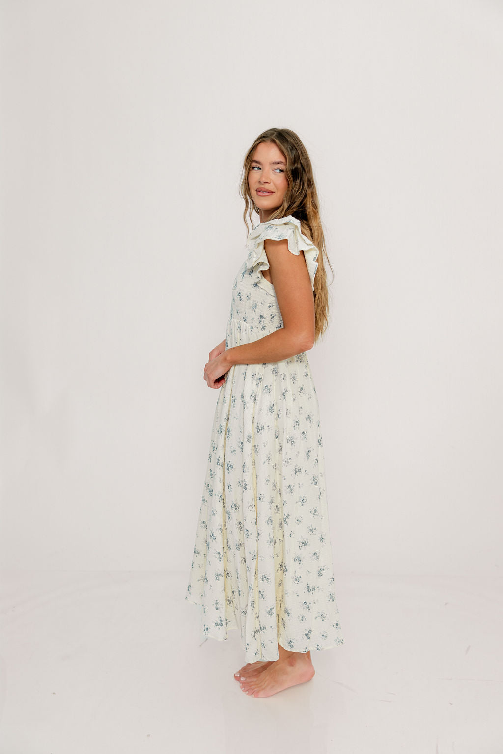 Mikel 100% Cotton Maxi Dress in Blue