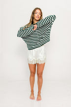 Piper Striped Cardigan in Forest