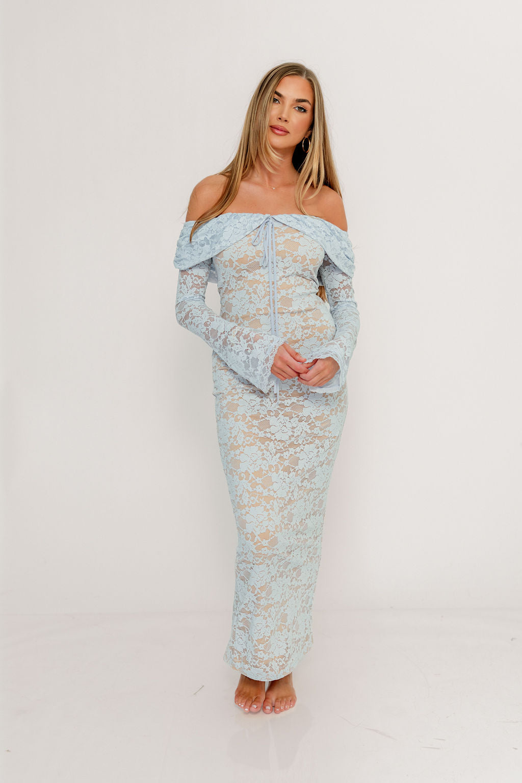 Ella Lace Maxi Dress in Pale Blue