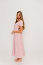 August Open Back Midi Dress in Peony - Bump Friendly