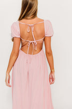 August Open Back Midi Dress in Peony - Bump Friendly