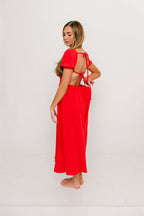 August Open Back Midi Dress in Poppy - Bump Friendly