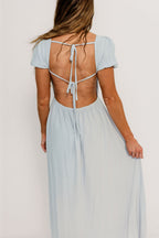 August Open Back Midi Dress in Baby Blue - Bump Friendly