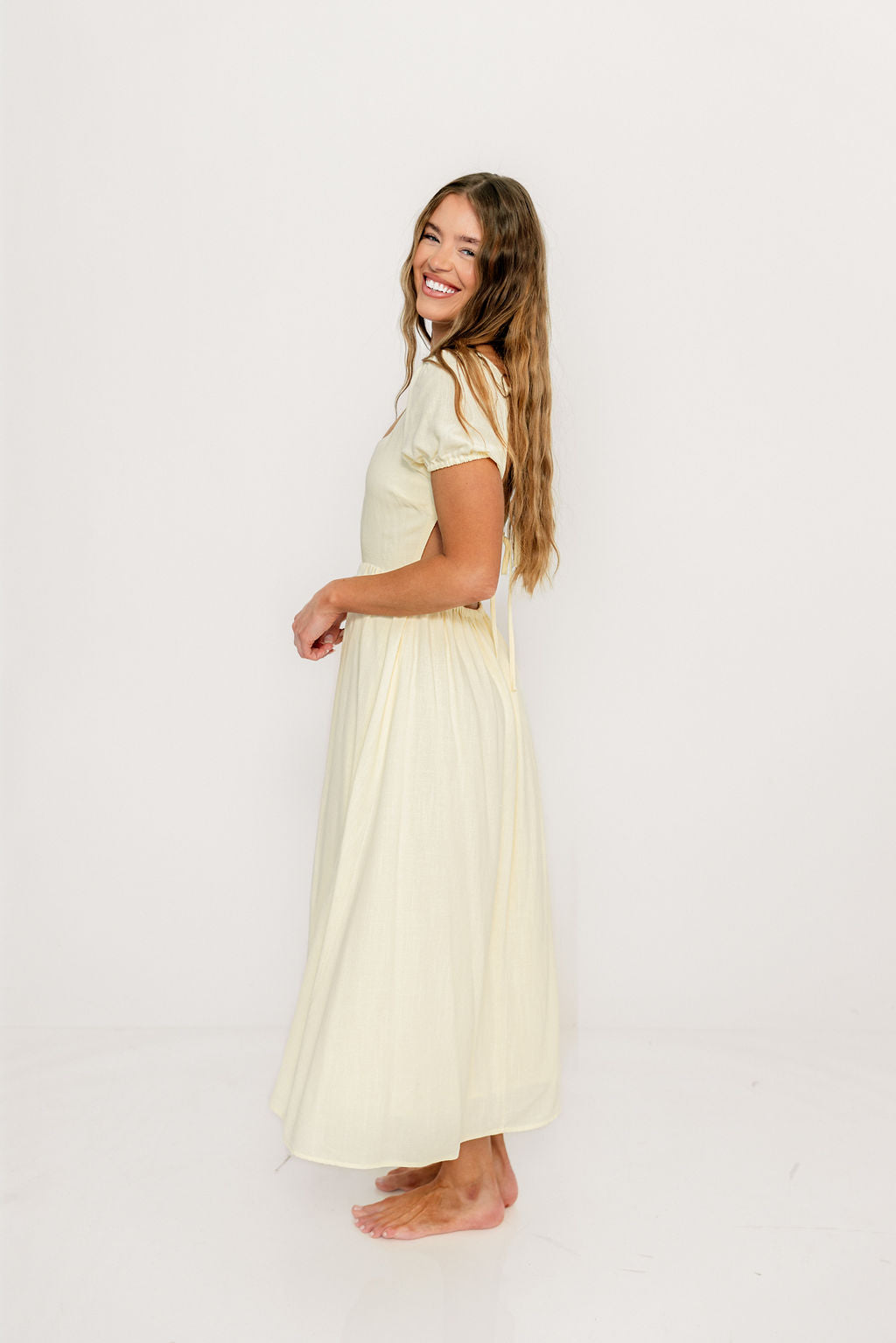 August Open Back Midi Dress in Ivory Cream - Bump Friendly