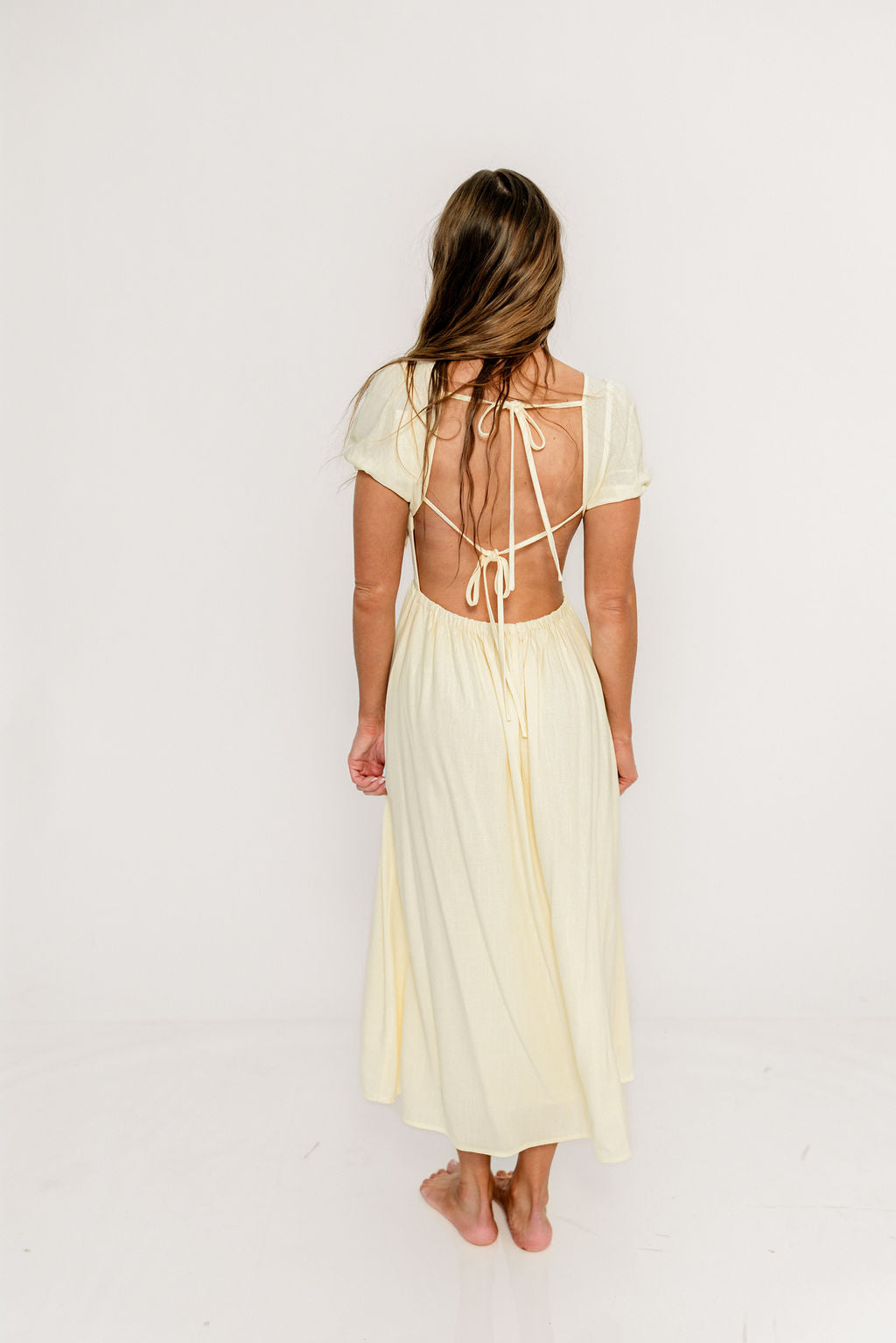 August Open Back Midi Dress in Ivory Cream - Bump Friendly
