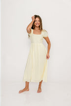 August Open Back Midi Dress in Ivory Cream - Bump Friendly