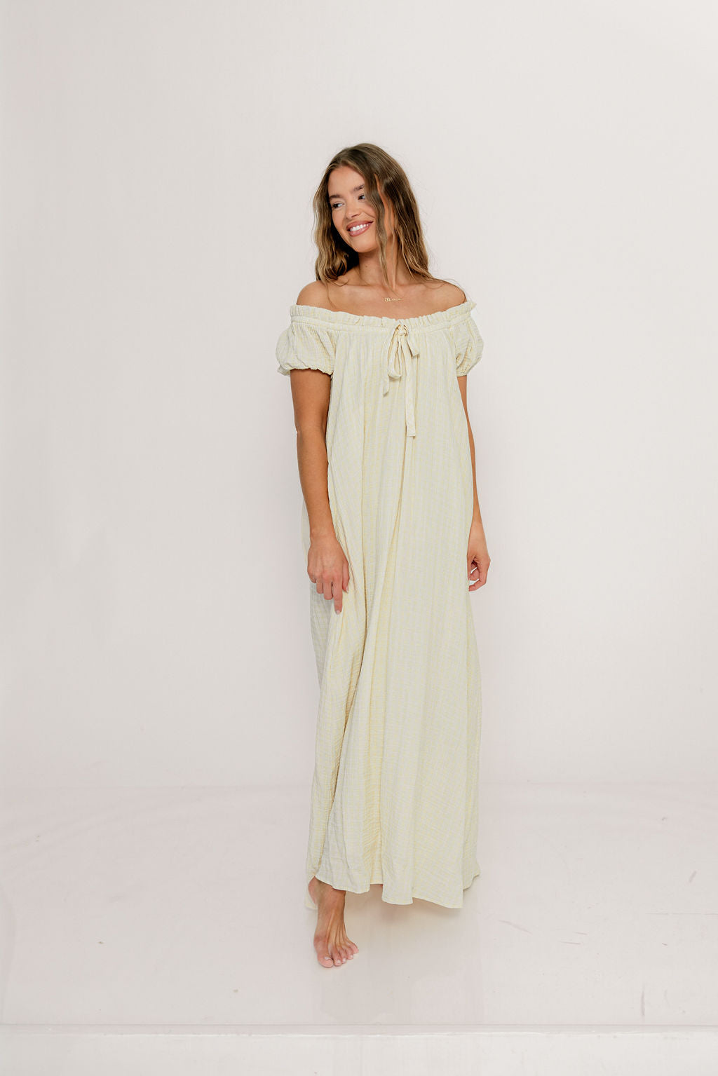 Ensley 100% Cotton Maxi Dress in Custard Plaid - Bump Friendly