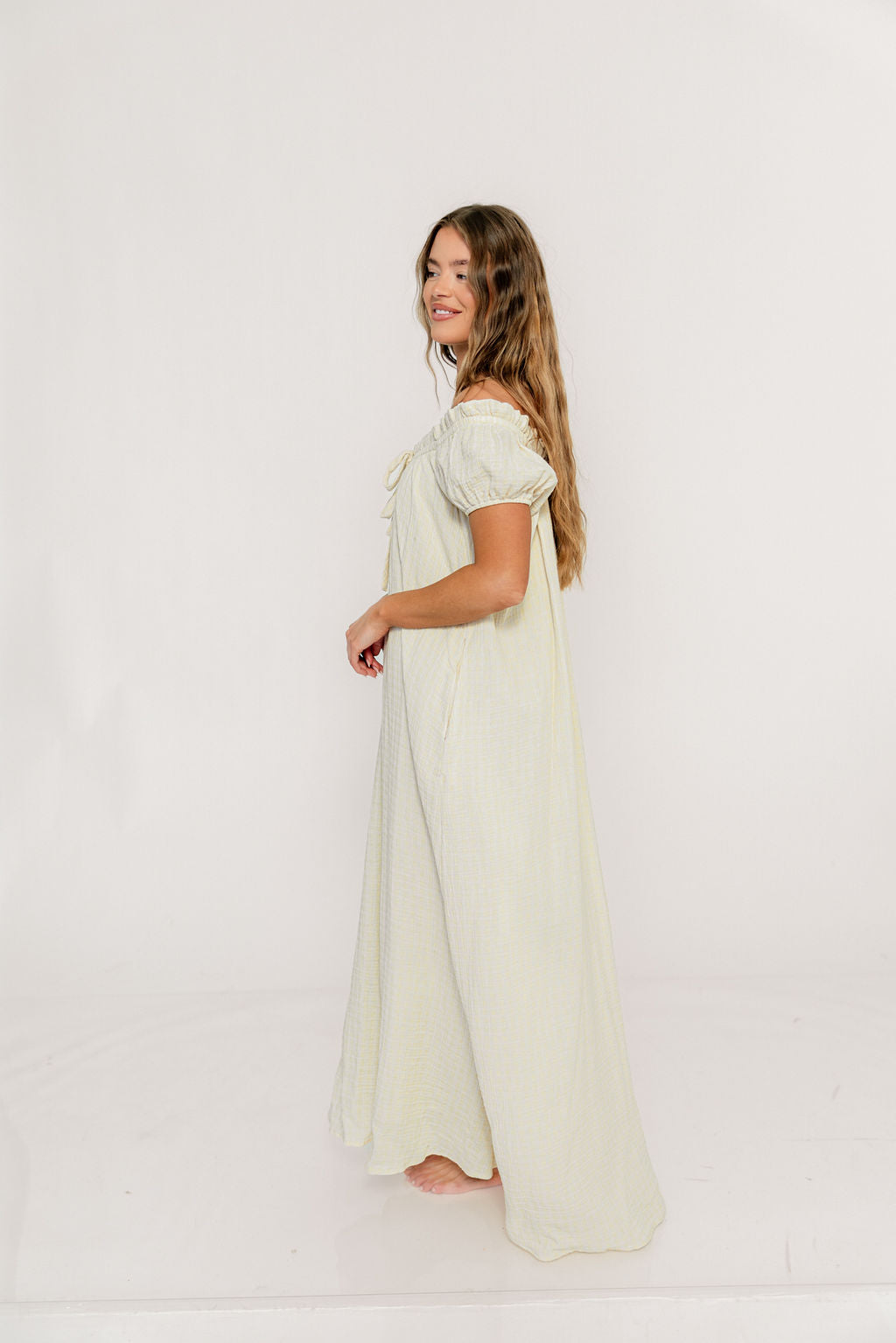 Ensley 100% Cotton Maxi Dress in Custard Plaid - Bump Friendly