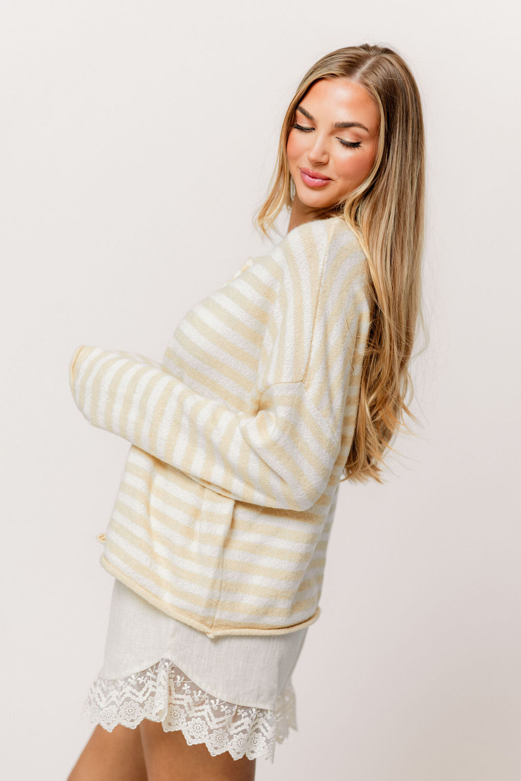Ciela Striped Cardigan Top in Natural