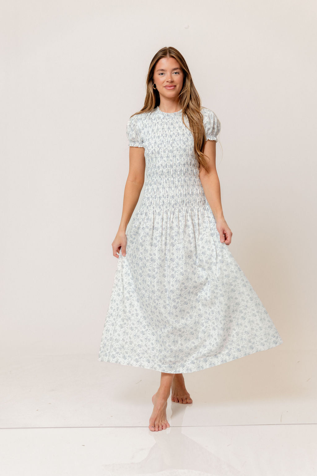 Orchard 100% Cotton Smocked Maxi Dress in Blue - Bump Friendly