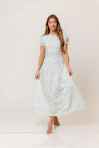 Orchard 100% Cotton Smocked Maxi Dress in Blue - Bump Friendly