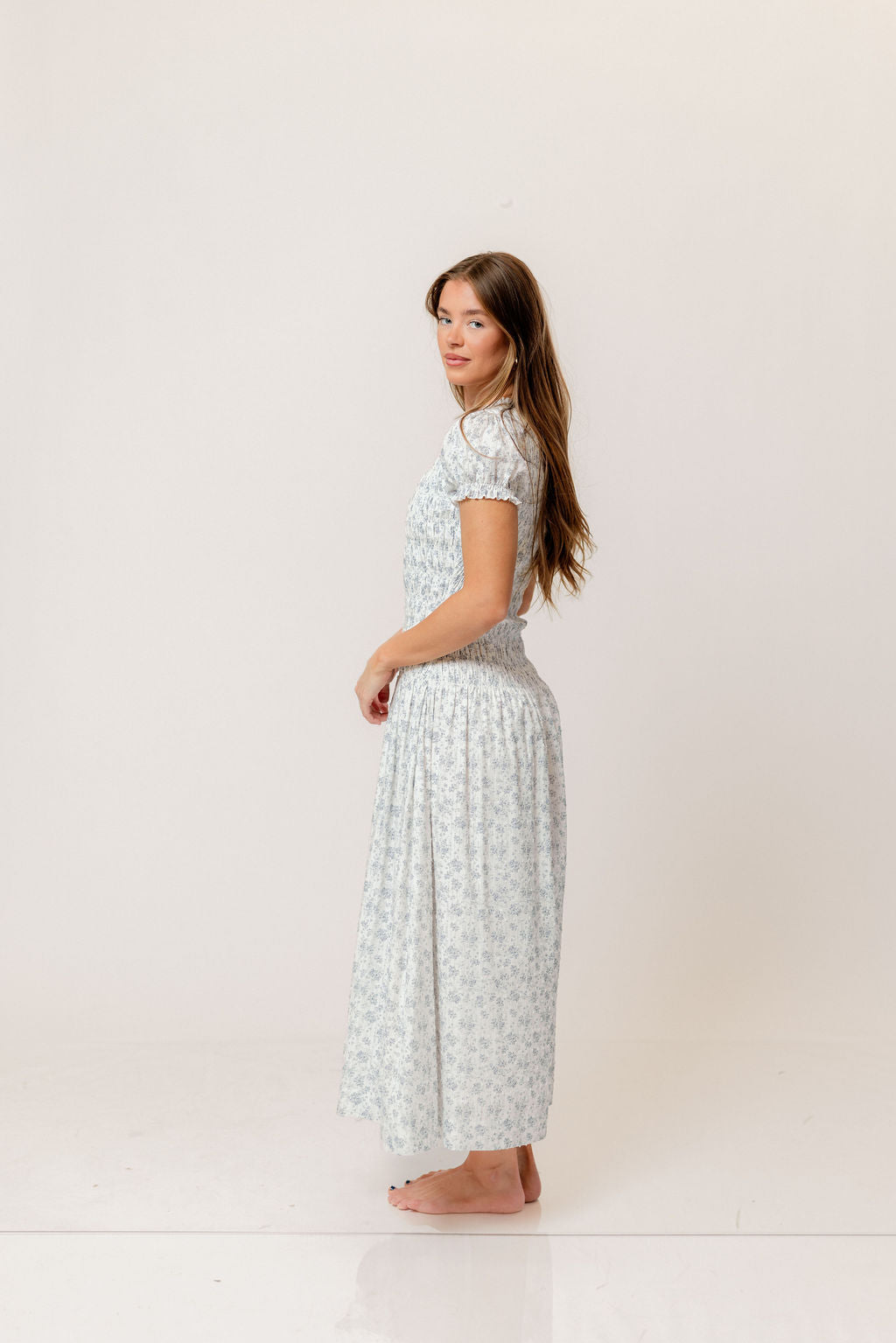 Orchard 100% Cotton Smocked Maxi Dress in Blue - Bump Friendly