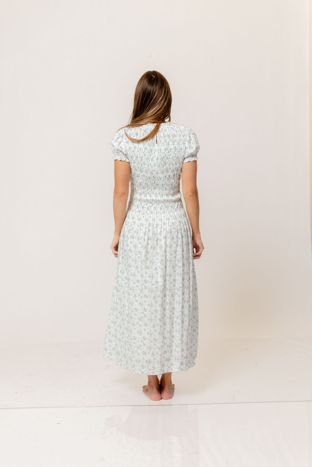 Orchard 100% Cotton Smocked Maxi Dress in Blue - Bump Friendly
