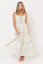 Ivy 100% Cotton Floral Lace-Up Maxi Dress in Poppy