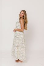 Ivy 100% Cotton Floral Lace-Up Maxi Dress in Poppy