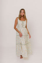 Ivy 100% Cotton Floral Lace-Up Maxi Dress in Poppy