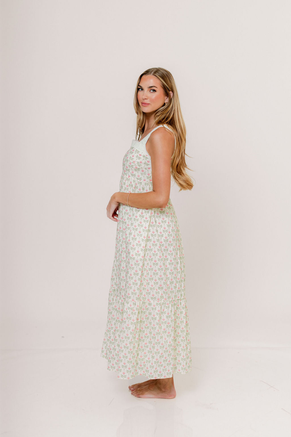 Victoria 100% Cotton Maxi Dress in Cream Rose