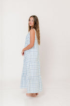 Ayla 100% Cotton Midi Dress in Off-White/Blue