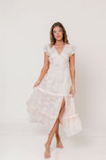 Eleanora Lace Embroidered Tiered Maxi Dress in Apricot