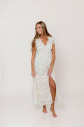 Eleanora Lace Embroidered Tiered Maxi Dress in Buttercream