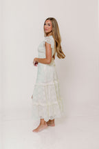 Eleanora Lace Embroidered Tiered Maxi Dress in Buttercream