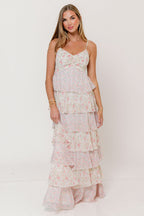 Reina Floral Tiered Maxi Dress in Pink Multi