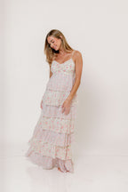 Reina Floral Tiered Maxi Dress in Pink Multi
