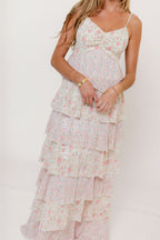 Reina Floral Tiered Maxi Dress in Pink Multi