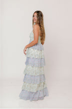 Reina Floral Tiered Maxi Dress in Green Multi