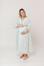 Hunter 100% Cotton Midi Dress in Off White/Blue - Bump Friendly & Inclusive Sizing