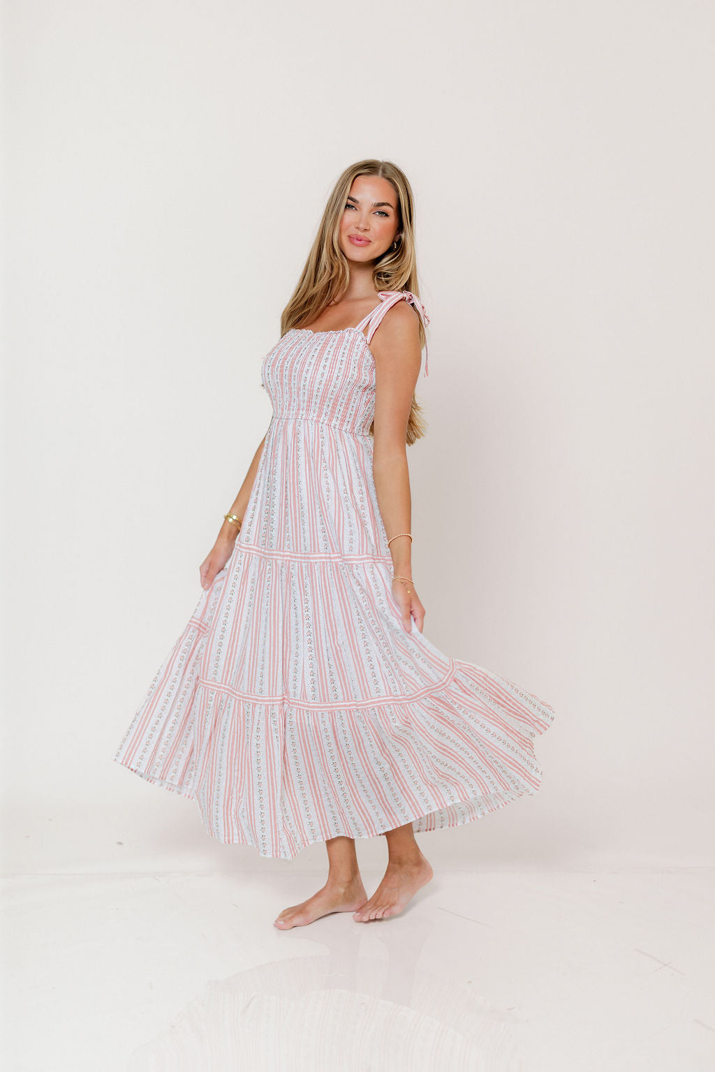 Gigi Floral Striped Maxi Dress in Cottage Pink